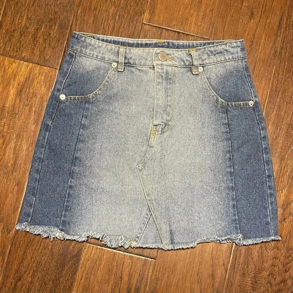 Altar’d State Denim Mini Skirt Frayed Hem - Picture 1 of 9